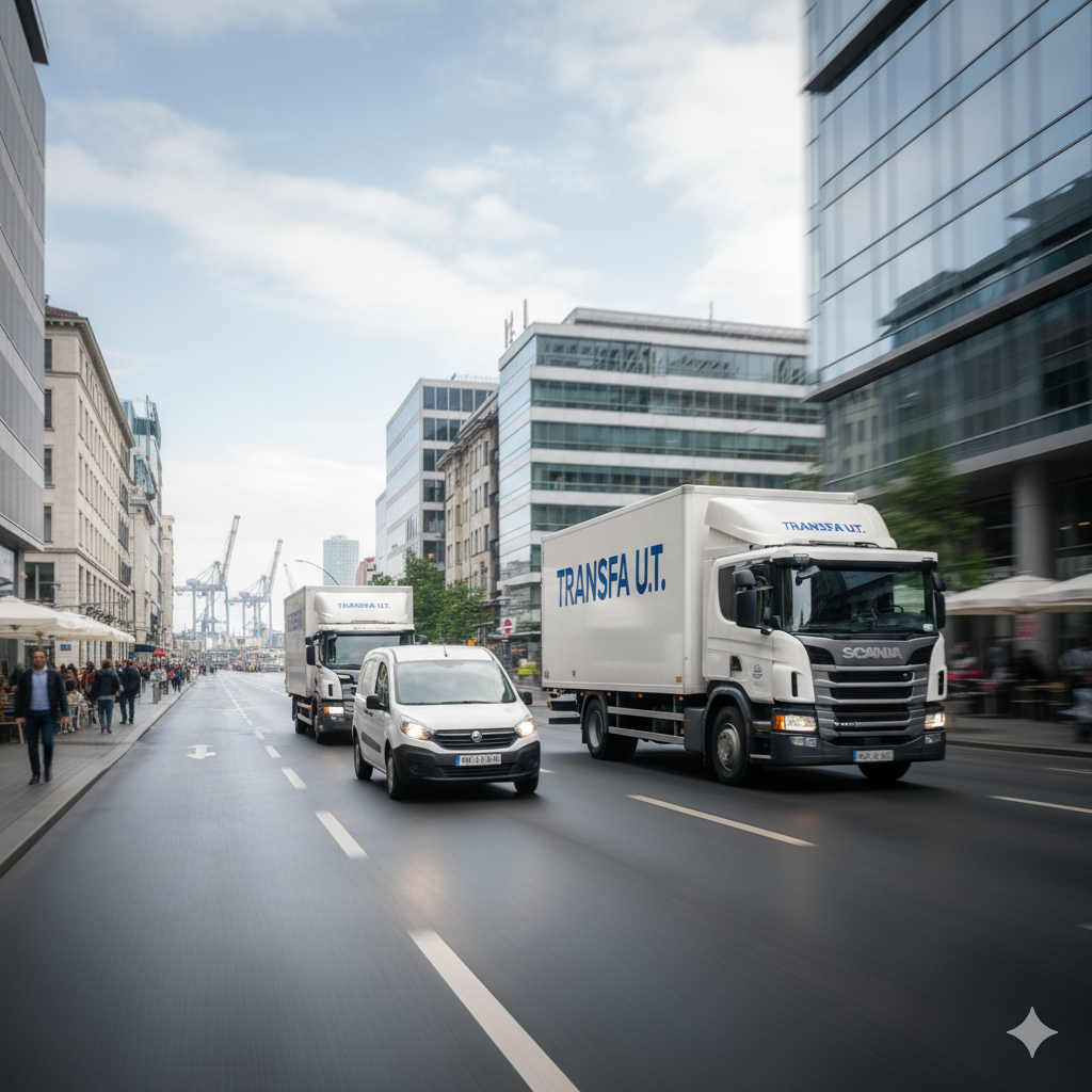 Ciężarówka TRANSFA U.T. w trasie — transport drogowy Polska Nordyki Bałtyk Bałkany