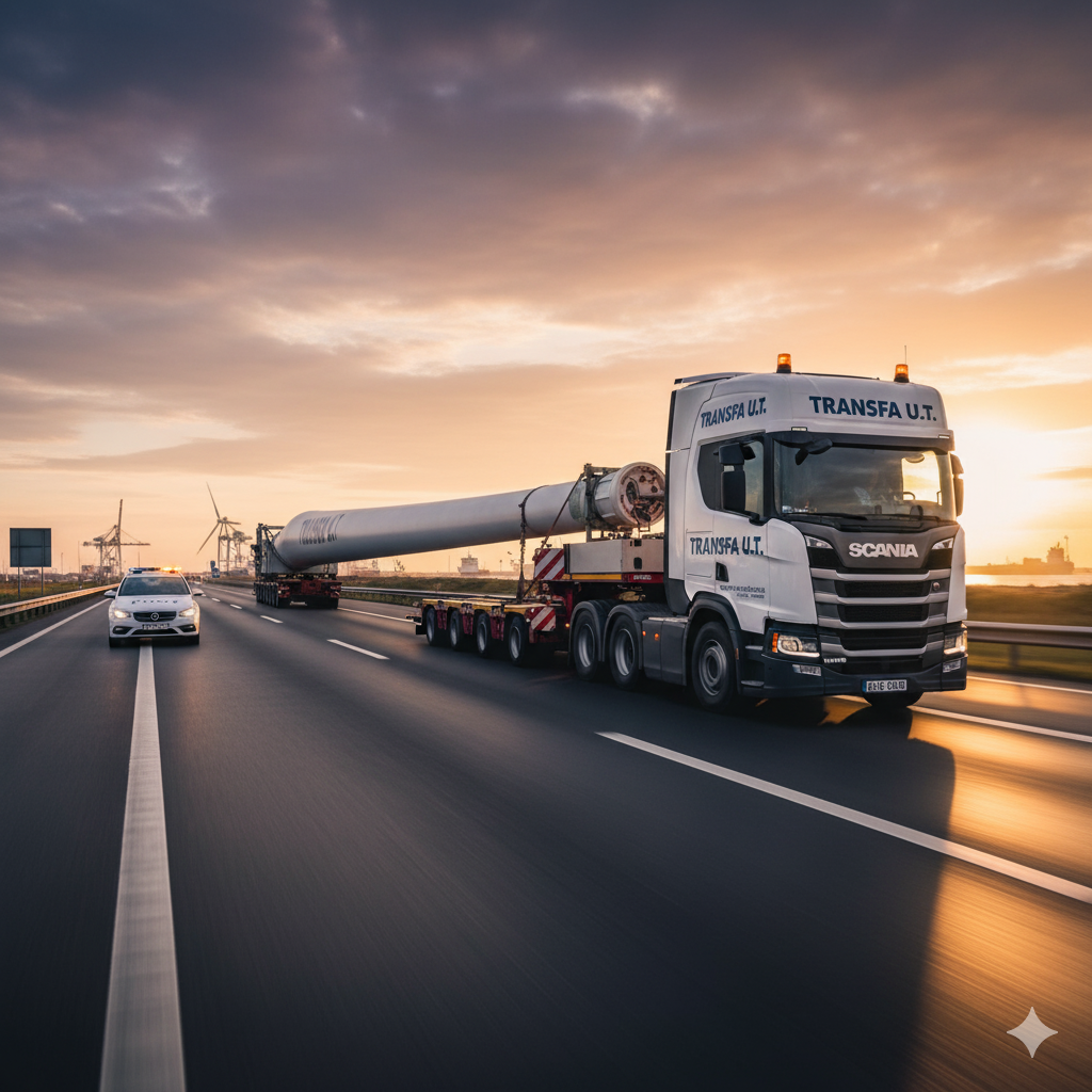 Transport ponadgabarytowy TRANSFA U.T. — pilotaż i logistyka ciężkiego ładunku